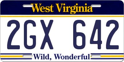 WV license plate 2GX642
