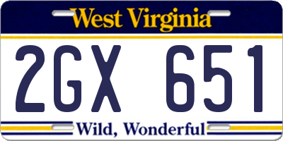 WV license plate 2GX651