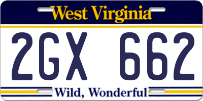 WV license plate 2GX662