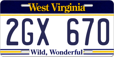 WV license plate 2GX670