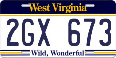 WV license plate 2GX673