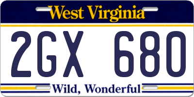 WV license plate 2GX680