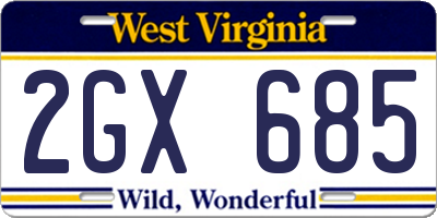 WV license plate 2GX685