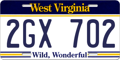 WV license plate 2GX702