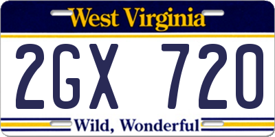 WV license plate 2GX720