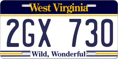 WV license plate 2GX730
