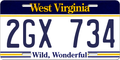 WV license plate 2GX734