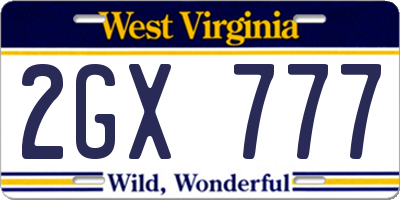 WV license plate 2GX777