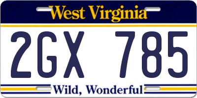 WV license plate 2GX785