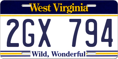 WV license plate 2GX794