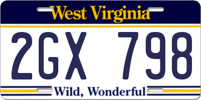 WV license plate 2GX798