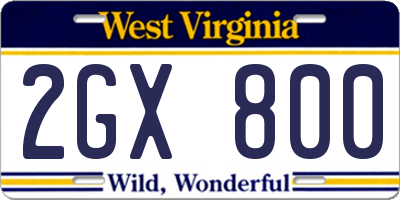 WV license plate 2GX800