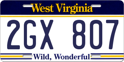 WV license plate 2GX807