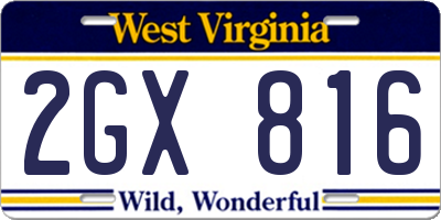 WV license plate 2GX816