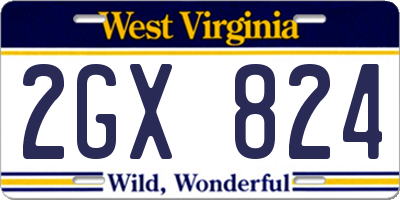 WV license plate 2GX824