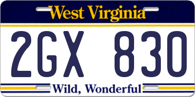 WV license plate 2GX830