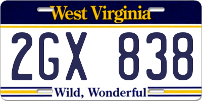 WV license plate 2GX838