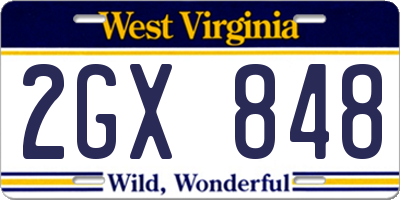 WV license plate 2GX848