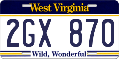 WV license plate 2GX870