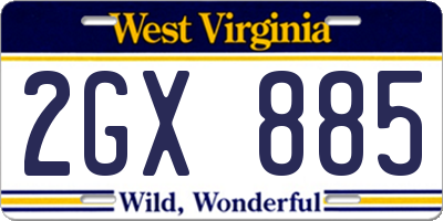 WV license plate 2GX885