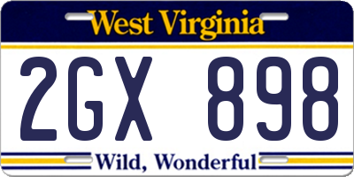 WV license plate 2GX898
