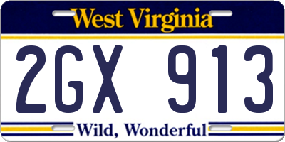 WV license plate 2GX913