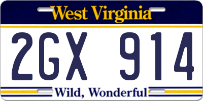 WV license plate 2GX914