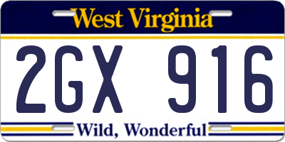 WV license plate 2GX916