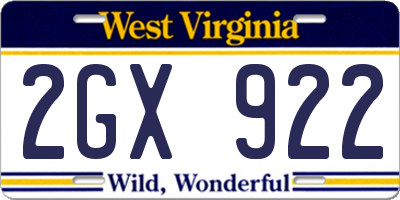 WV license plate 2GX922