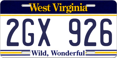 WV license plate 2GX926