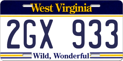 WV license plate 2GX933