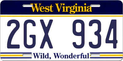 WV license plate 2GX934