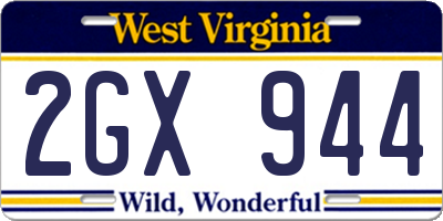 WV license plate 2GX944