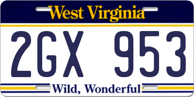 WV license plate 2GX953