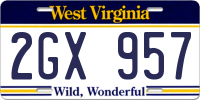 WV license plate 2GX957