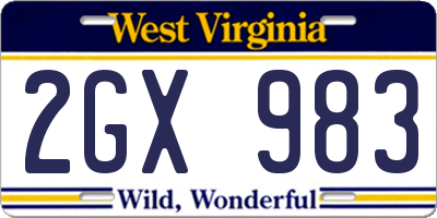 WV license plate 2GX983