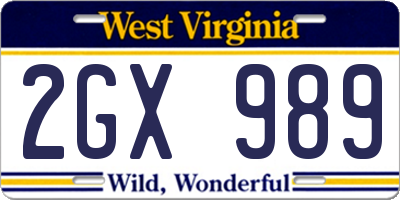 WV license plate 2GX989
