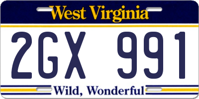 WV license plate 2GX991