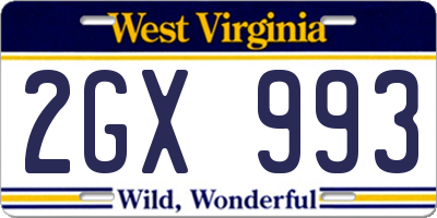 WV license plate 2GX993