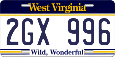 WV license plate 2GX996