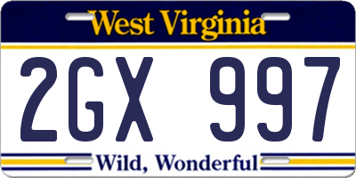 WV license plate 2GX997