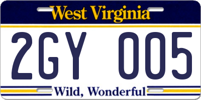 WV license plate 2GY005