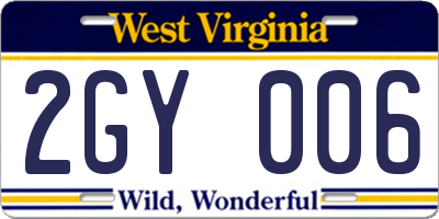 WV license plate 2GY006