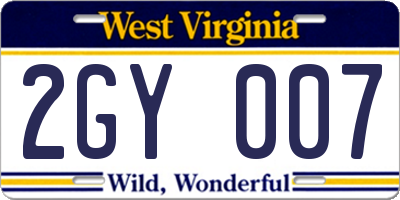 WV license plate 2GY007