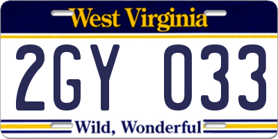 WV license plate 2GY033