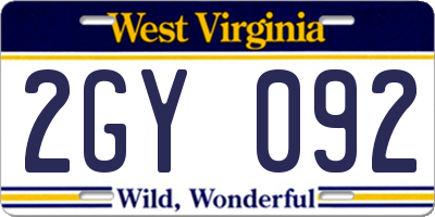 WV license plate 2GY092