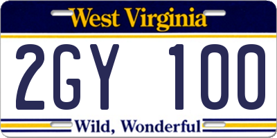 WV license plate 2GY100