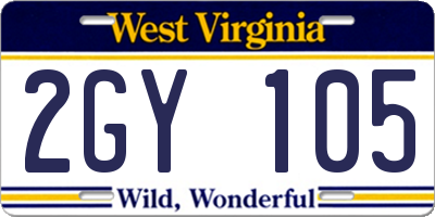 WV license plate 2GY105
