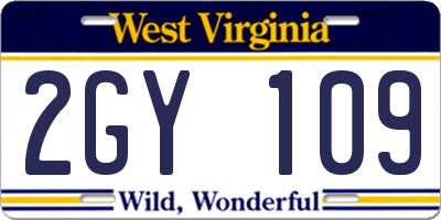 WV license plate 2GY109