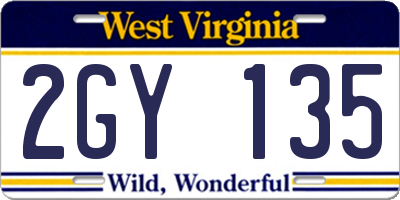 WV license plate 2GY135